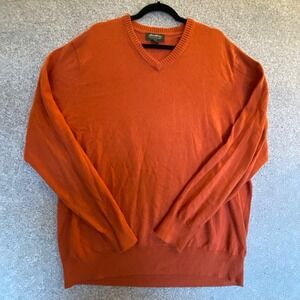 Eddie Bauer Mens Tall XL Rust V Neck Sweater Cotton Cashmere Blend